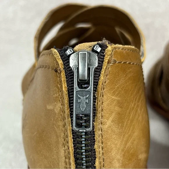 Frye Ray Huarache Woven Leather Ankle Booties Shoes-Womens 10-Tan/Brown-Designer - Picture 6 of 14